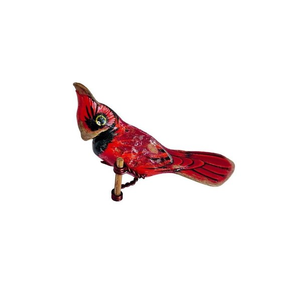 Vintage Wooden Cardinal Brooch 2.25" Painted on Perch Figural - Picture 4 of 4